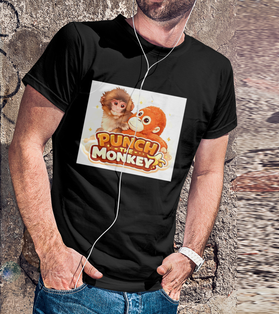 Punch The Monkey Hugging Stuffed Toy Monkey T-Shirt