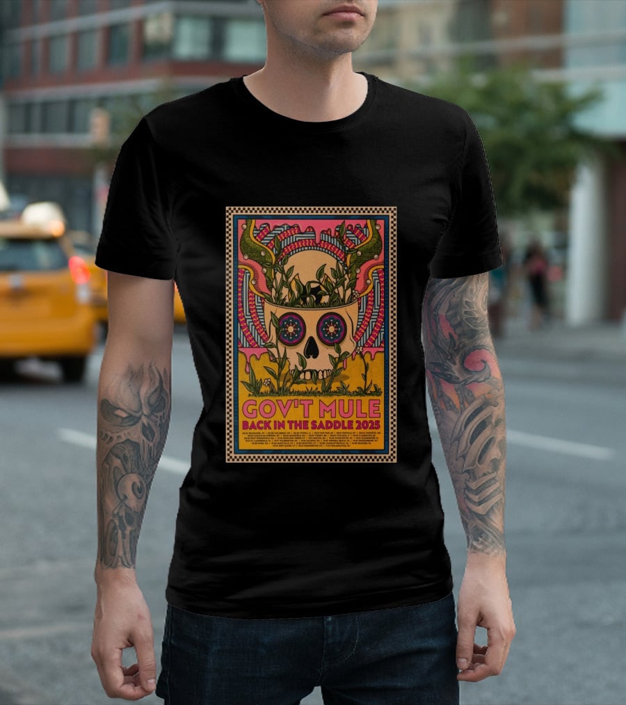 Gov't Mule 2025 Skull And Antlers Floral Concert T-Shirt