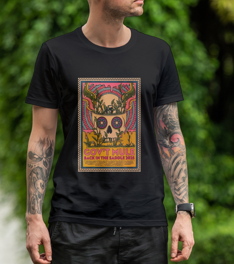 Gov't Mule 2025 Skull And Antlers Floral Concert T-Shirt