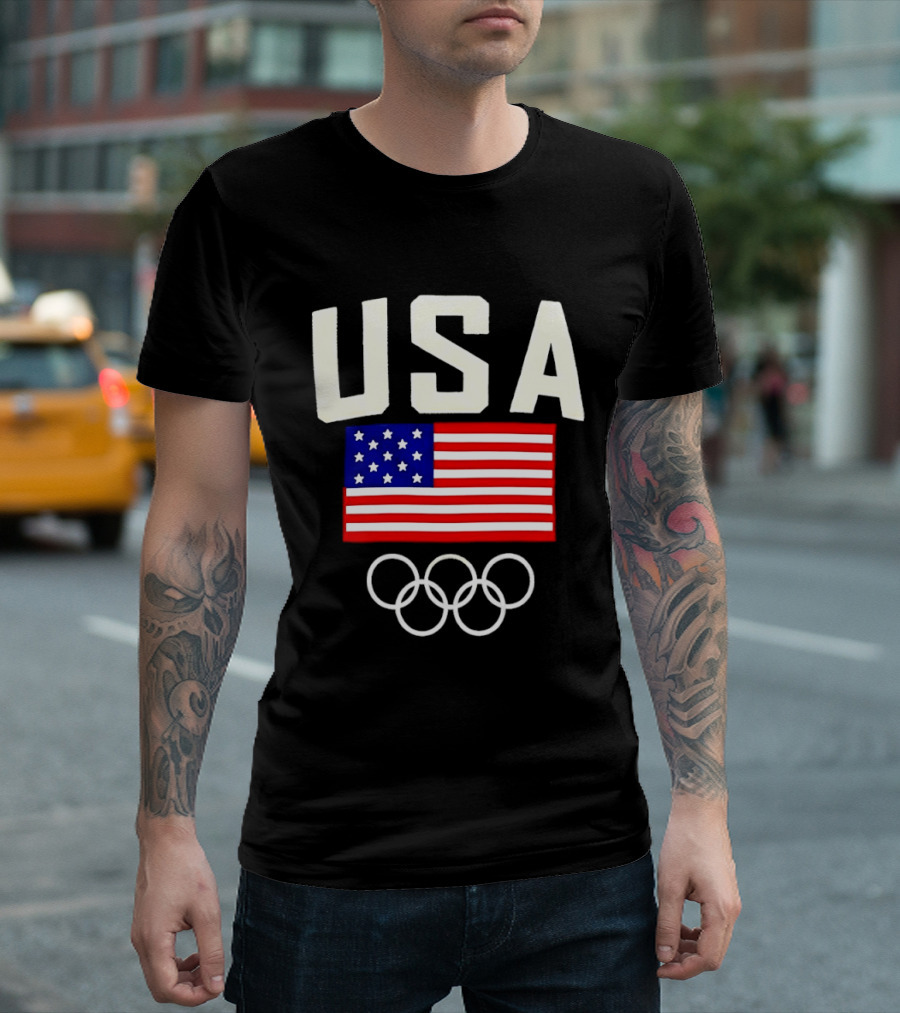 USA Flag Olympic Rings Team USA 2026 Gold T-Shirt