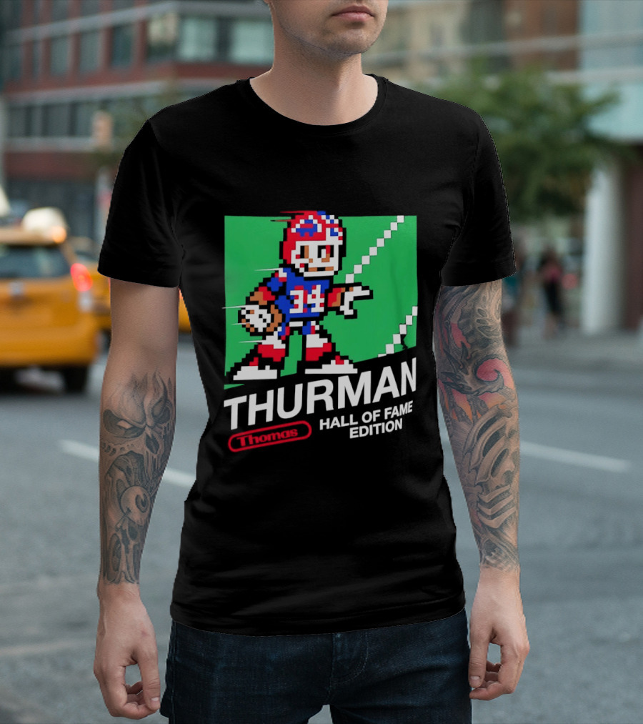 Thurman 34 Hall Of Fame Edition Buffalo Bills Pixel Art Retro Football T-Shirt
