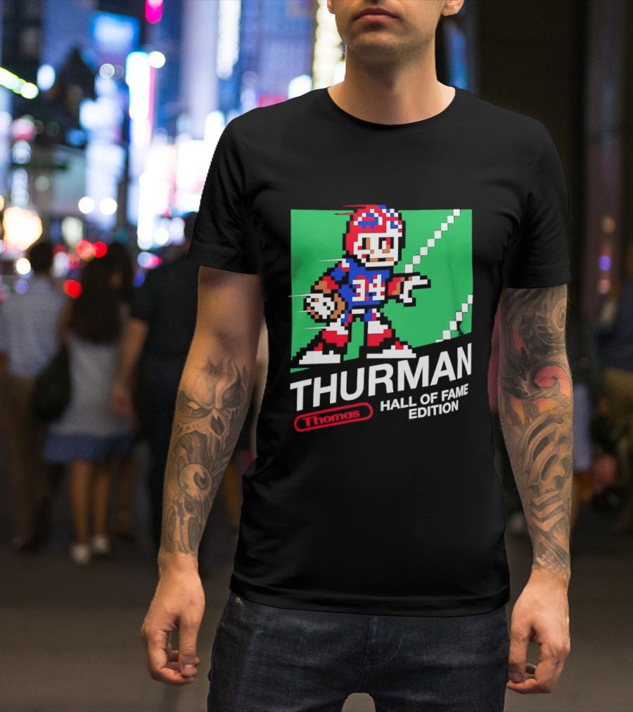 Thurman 34 Hall Of Fame Edition Buffalo Bills Pixel Art Retro Football T-Shirt