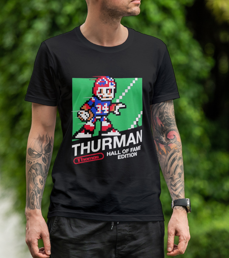 Thurman 34 Hall Of Fame Edition Buffalo Bills Pixel Art Retro Football T-Shirt