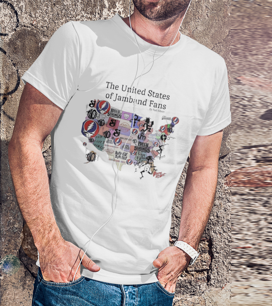 The United States Of Jamband Fans State Map Peeking Characters T-Shirt