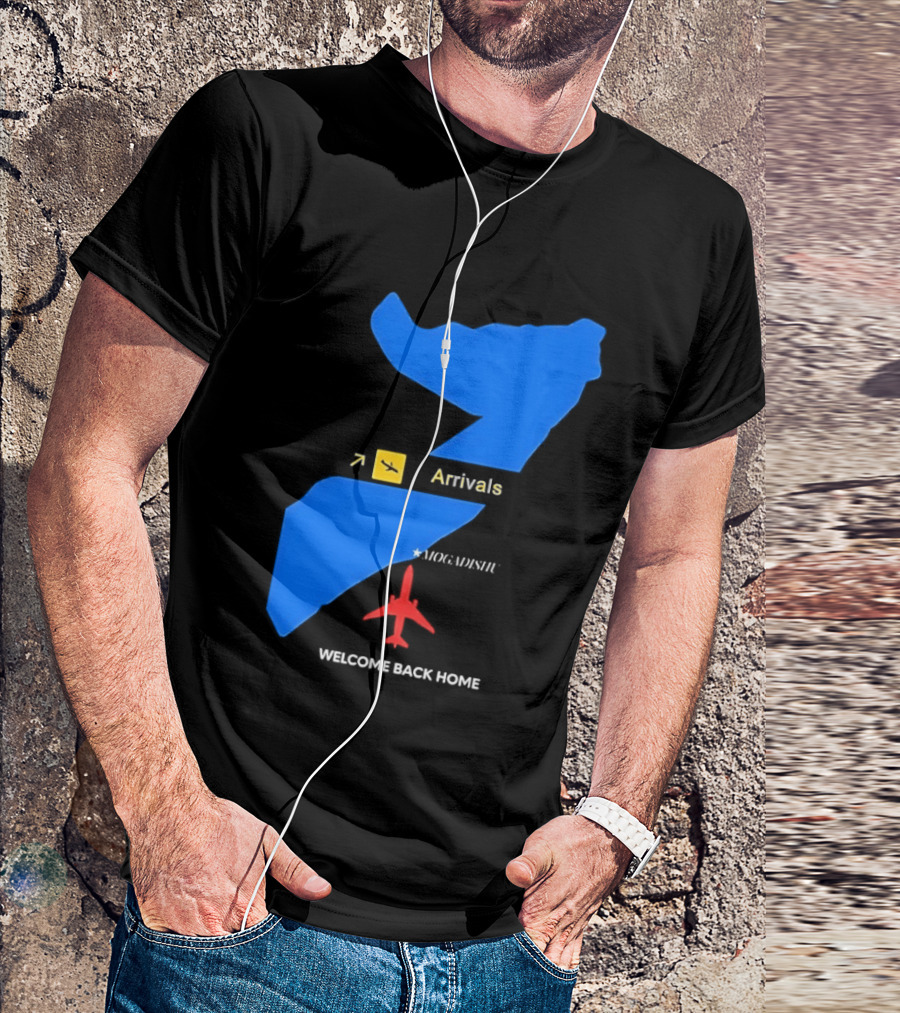 Arrivals Mogadishu Welcome Back Home Somalia Map Airplane T-Shirt