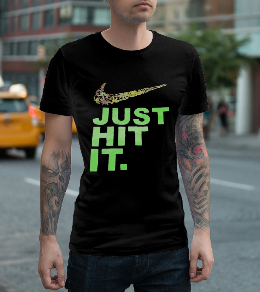 Just Hit It Classic Swoosh Flaming Bat Baseball T-Shirt