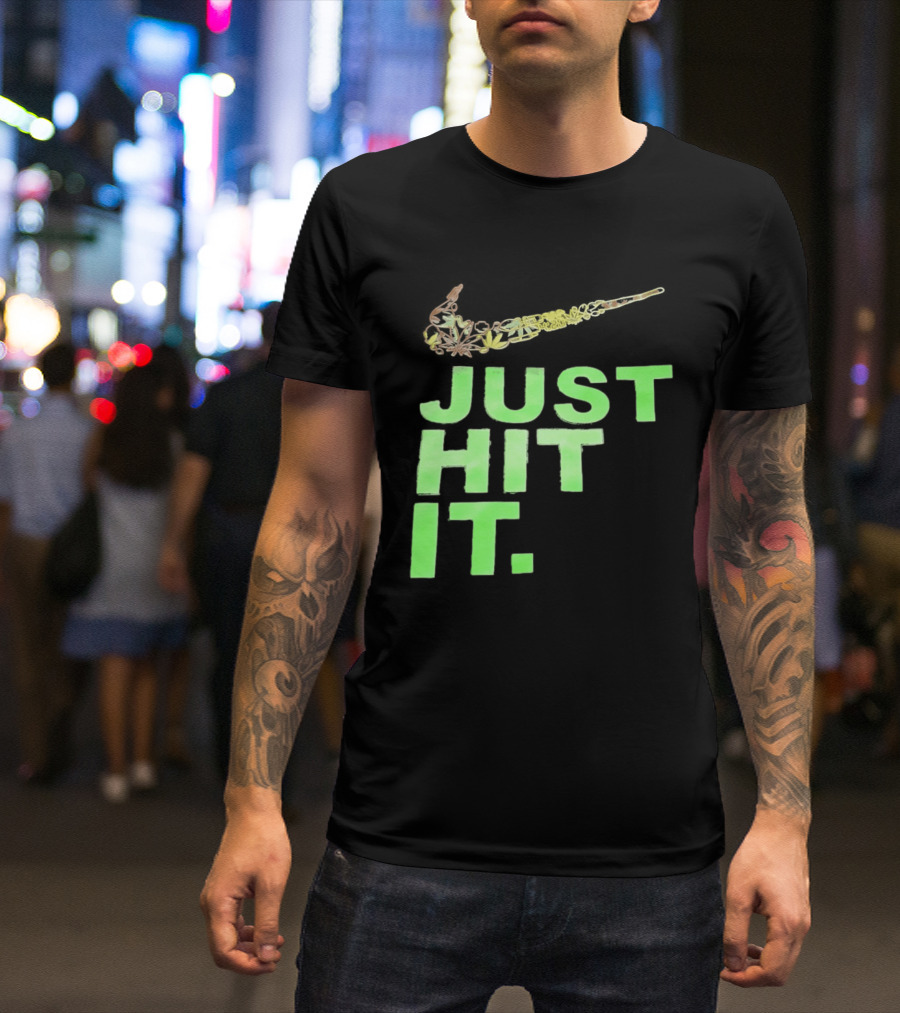 Just Hit It Classic Swoosh Flaming Bat Baseball T-Shirt