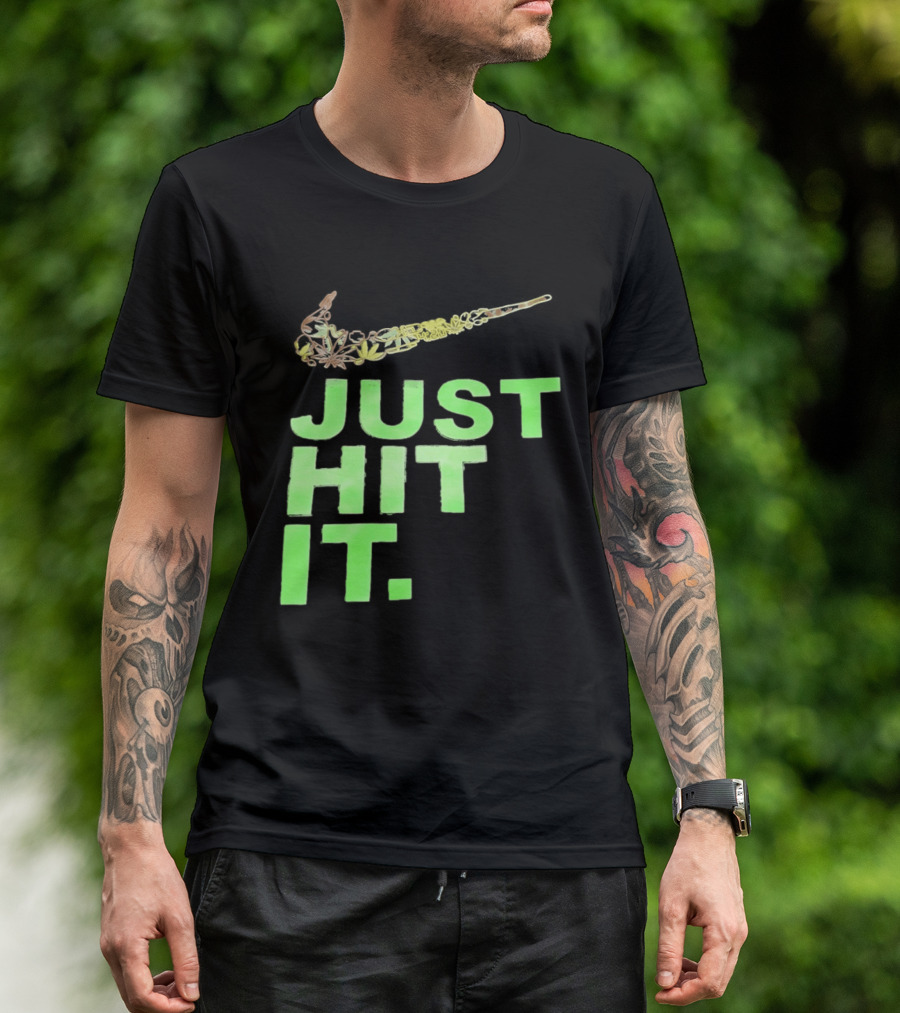 Just Hit It Classic Swoosh Flaming Bat Baseball T-Shirt