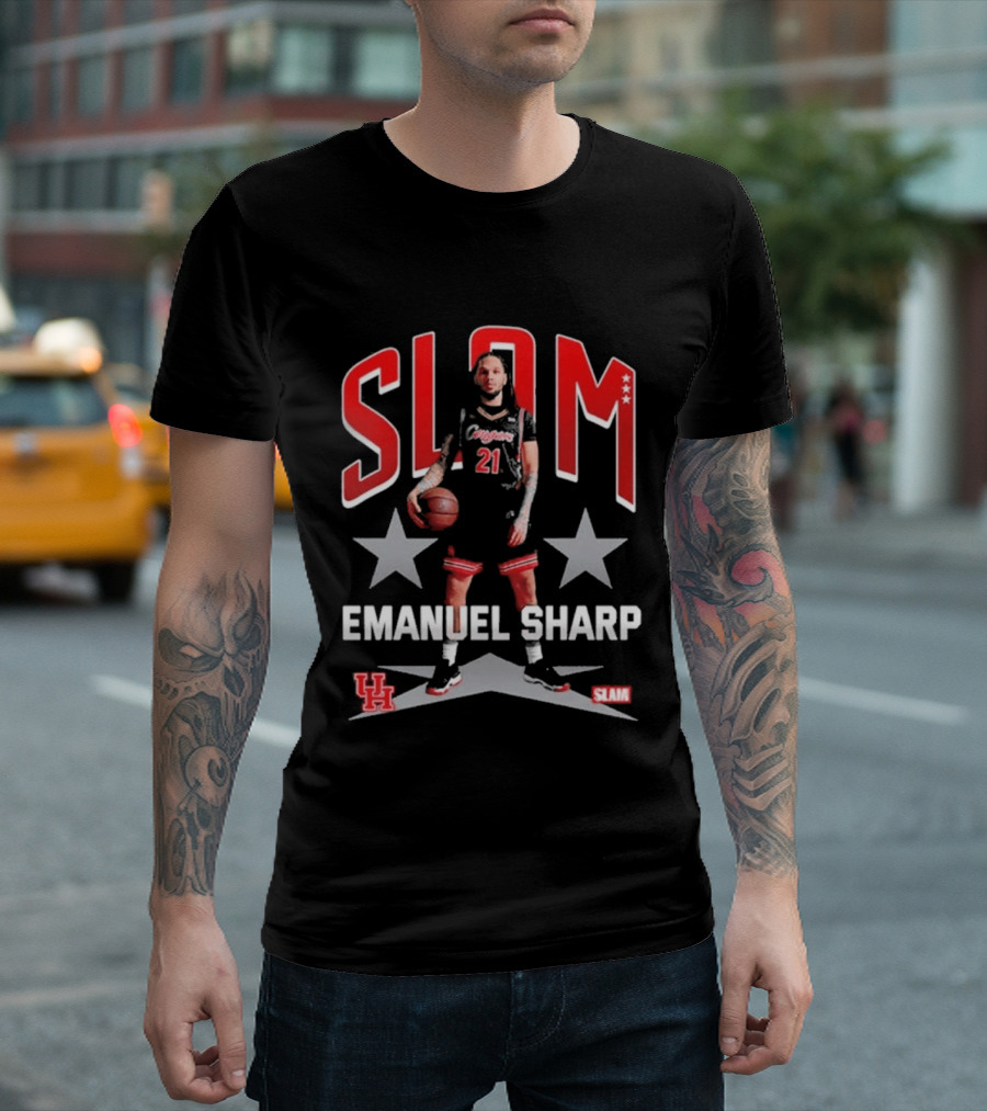 Slam Emanuel Sharp Houston Cougars Basketball UH H Town Stars T-Shirt