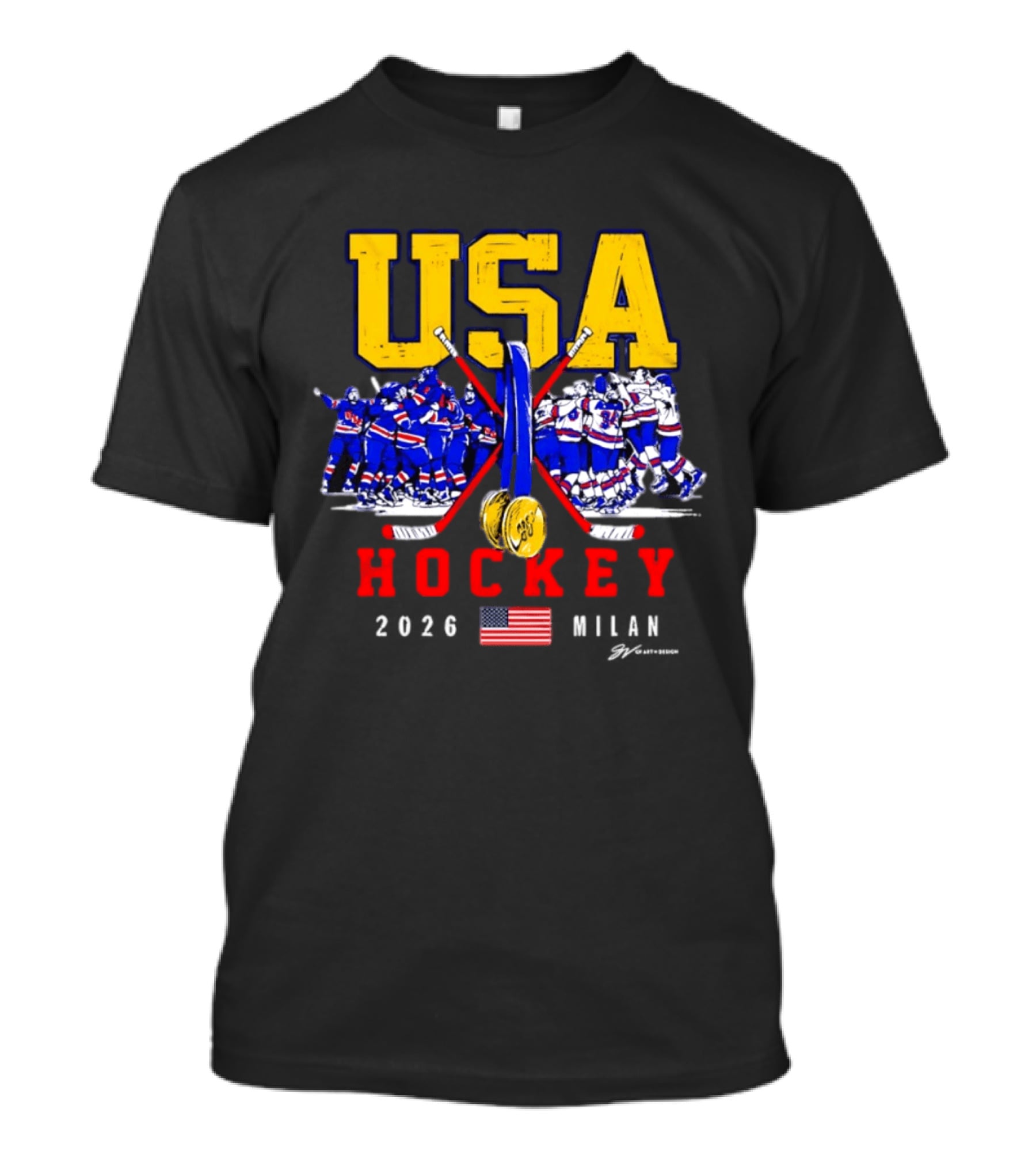 USA Hockey Team 2026 Gold Medal Milan Olympics Celebration USA Flag T-Shirt