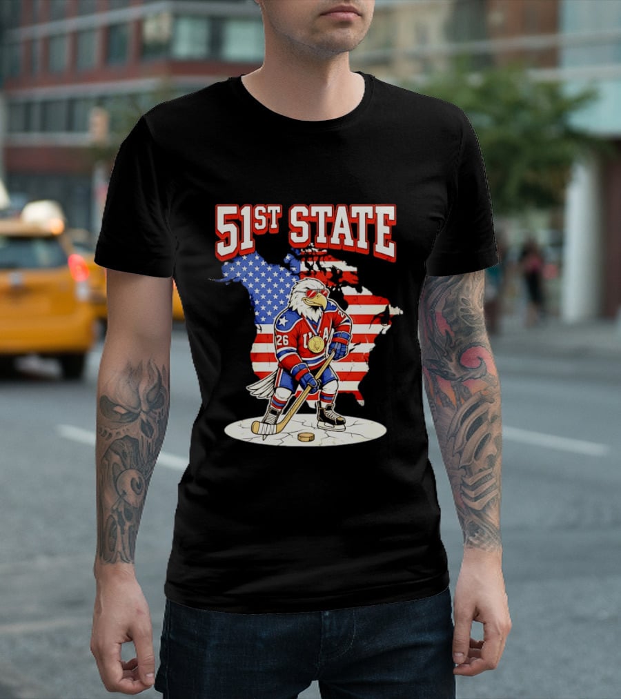 USA Team 51st State Hockey Eagle 26 Gold Medal T-Shirt