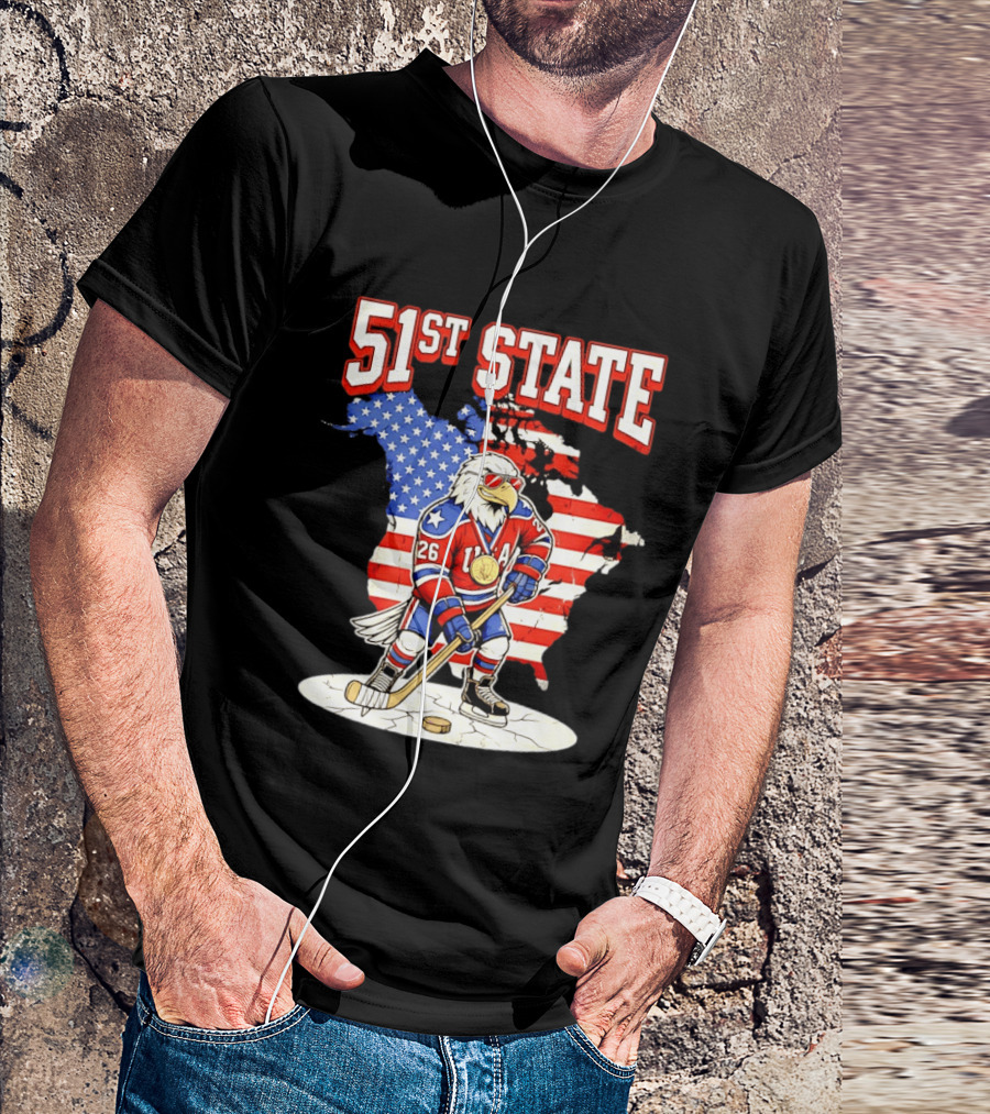 USA Team 51st State Hockey Eagle 26 Gold Medal T-Shirt