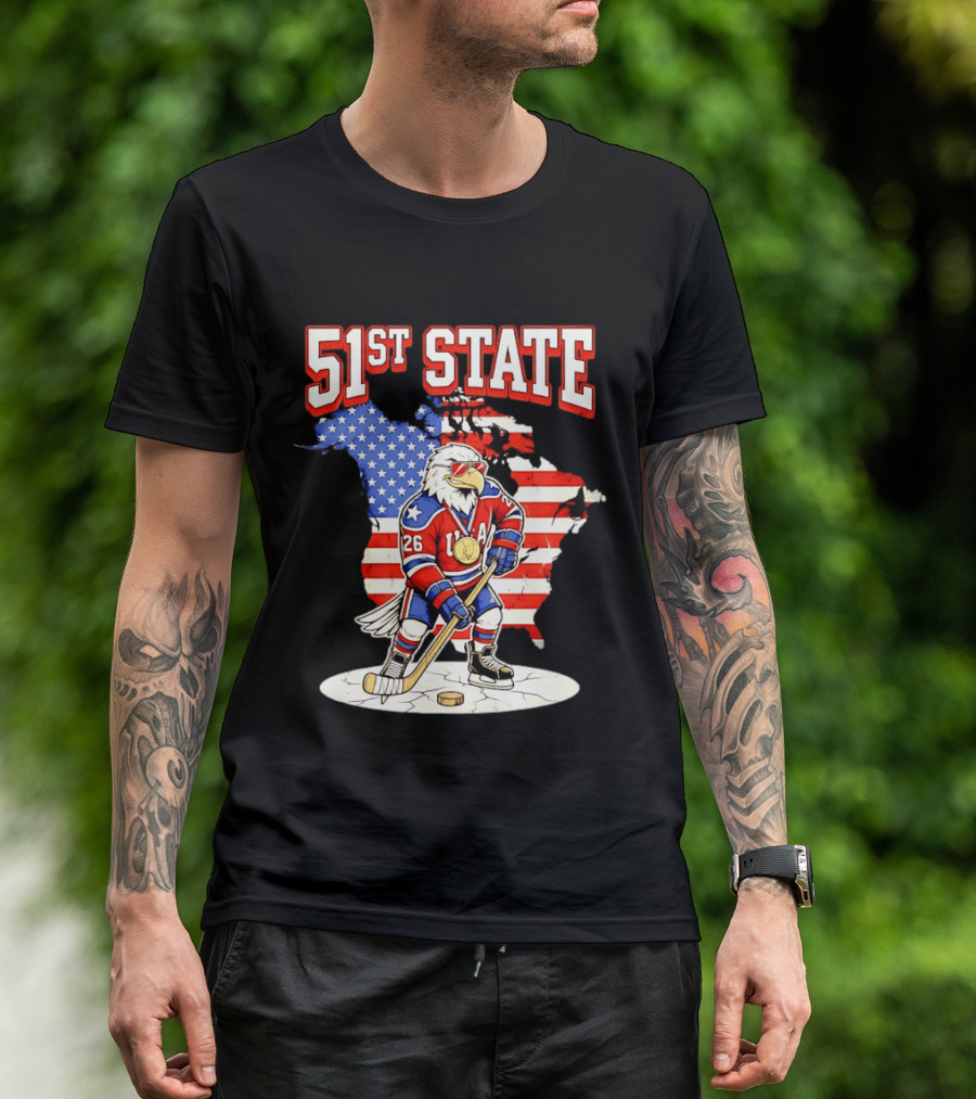 USA Team 51st State Hockey Eagle 26 Gold Medal T-Shirt
