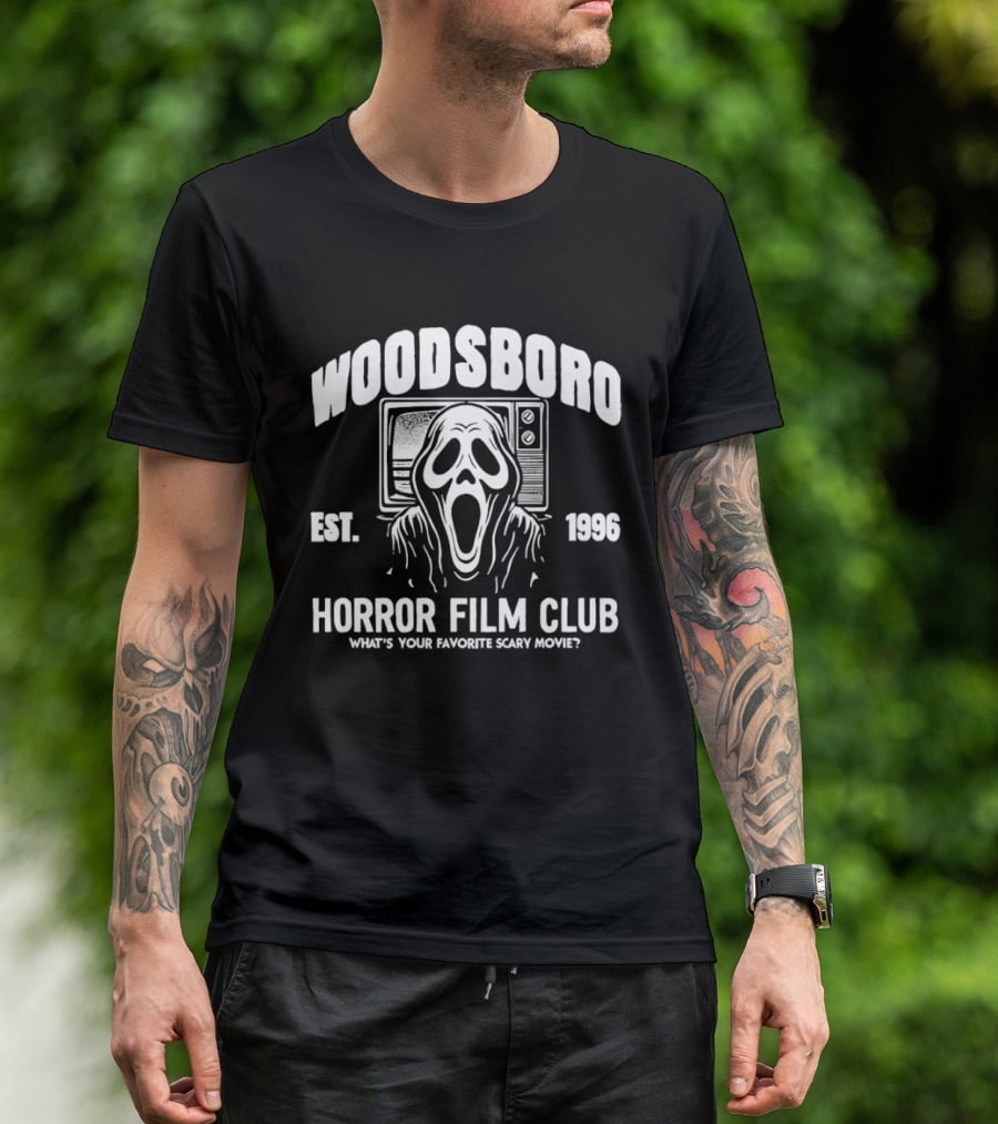 Woodsboro Ghostface Horror Film Club Est 1996 What's Your Favorite Scary Movie T-Shirt