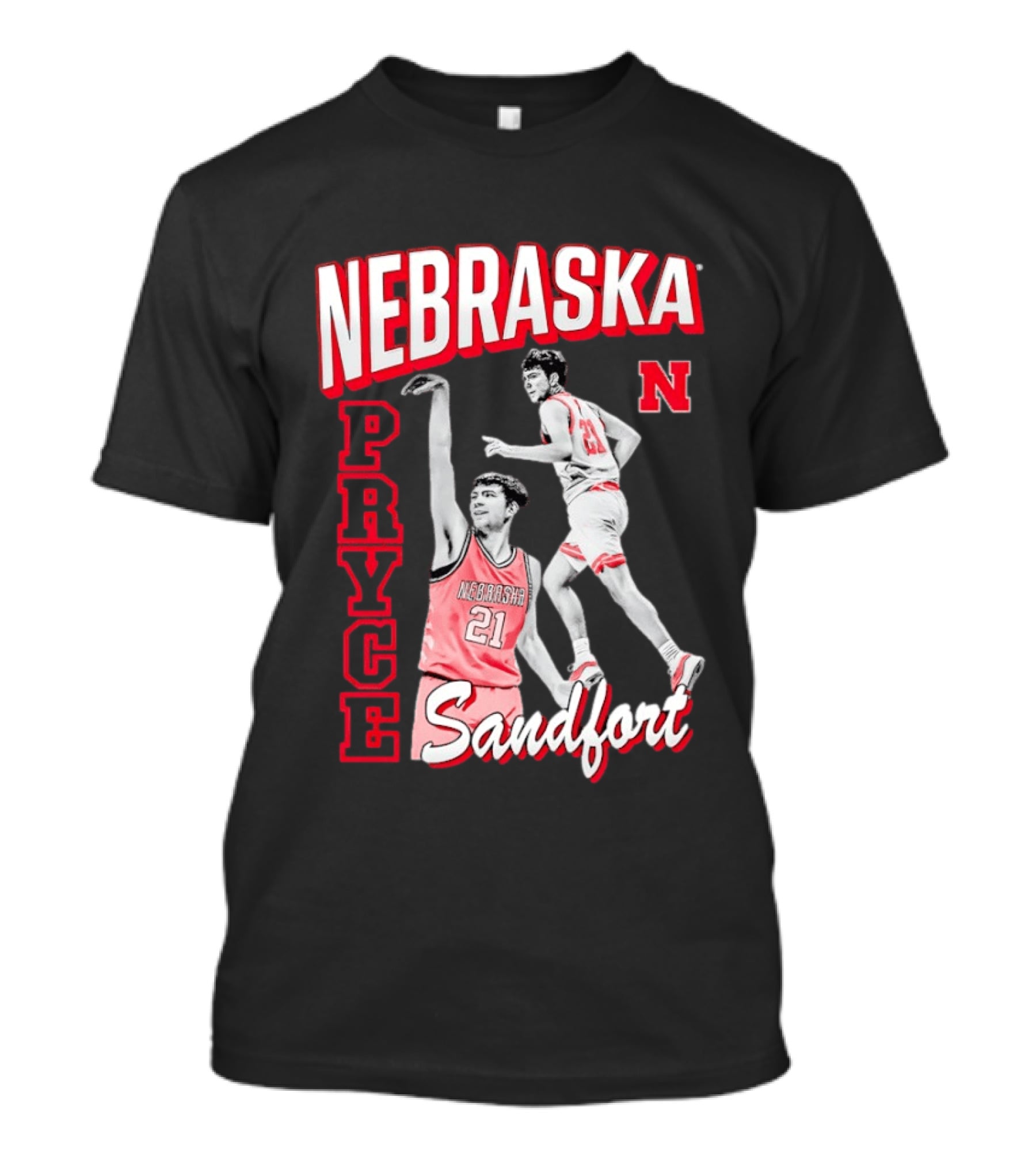 Pryce Sandfort 21 Nebraska Cornhuskers Basketball Team Iconic Red Jersey T-Shirt
