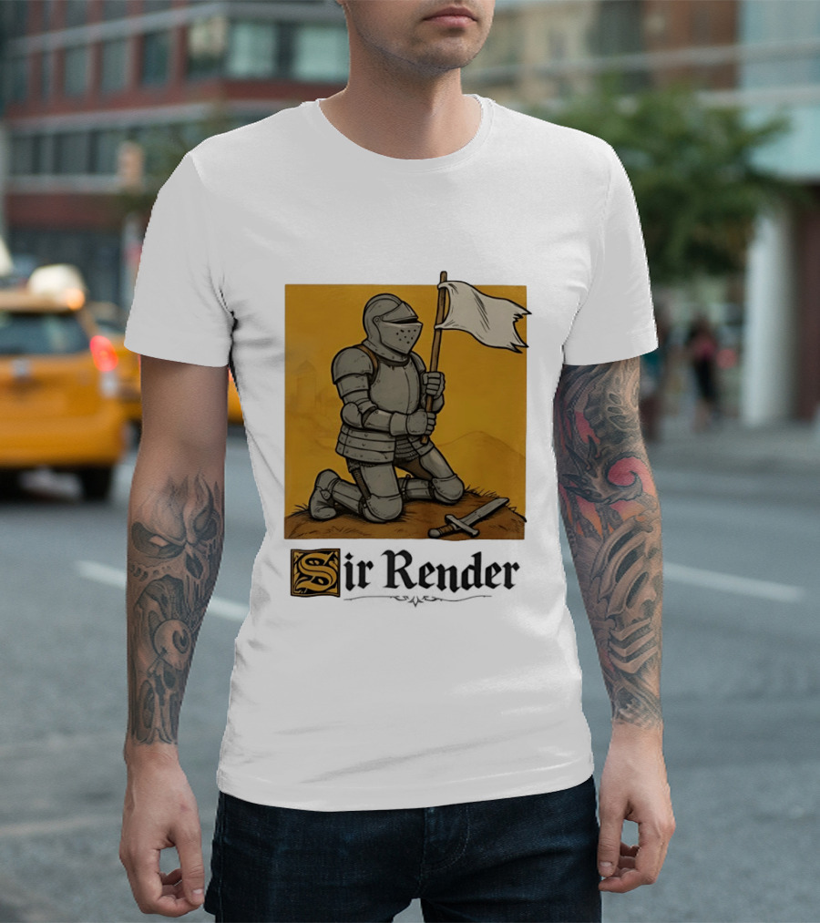 Sir Render Medieval Soldier Holding White Flag Knight Surrender T-Shirt