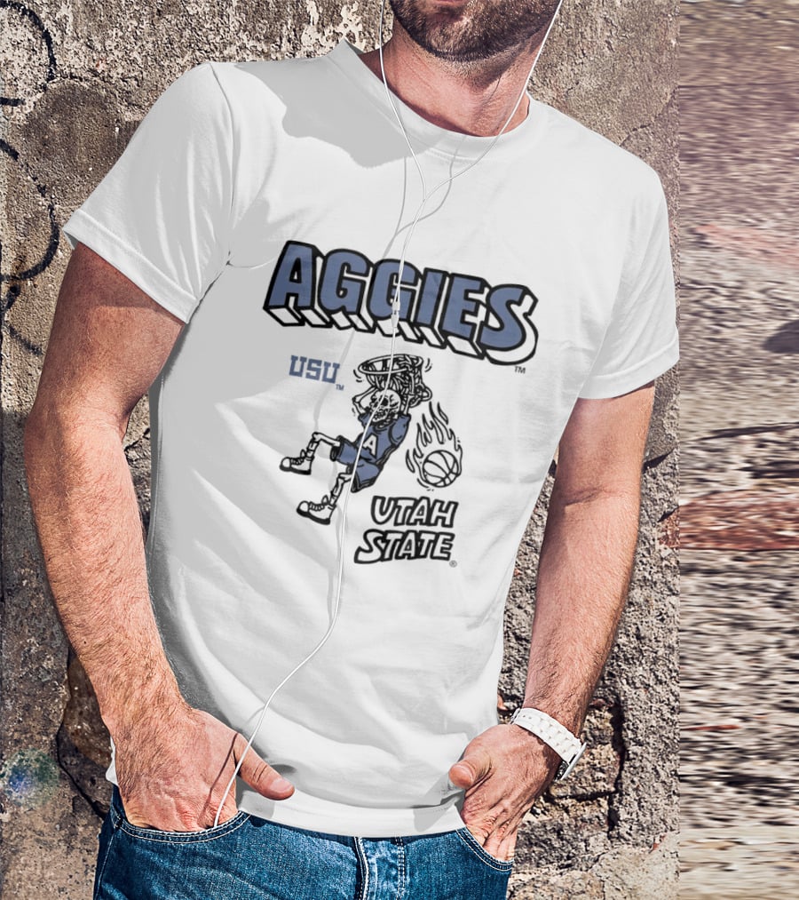 Utah State Aggies Skeleton USU Basketball Dunk T-Shirt