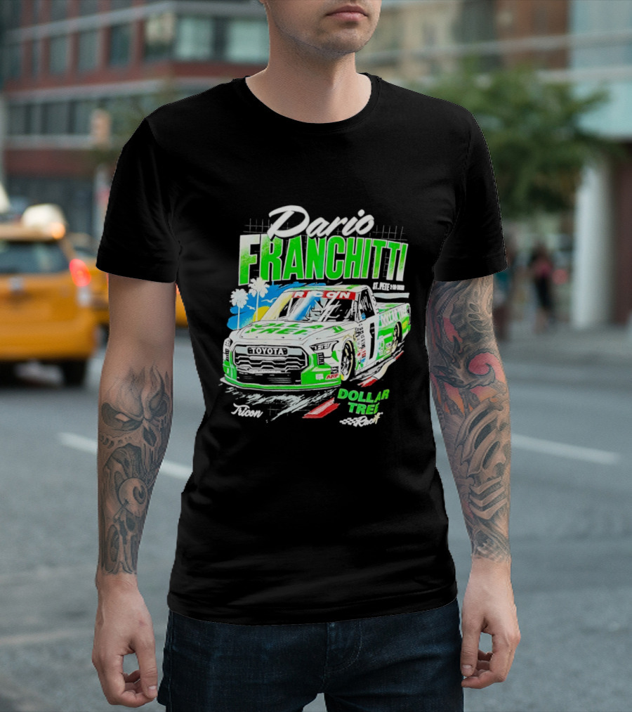 Dario Franchitti Toyota Tundra Dollar Tree Racing Palm Trees And Checkered Flags T-Shirt