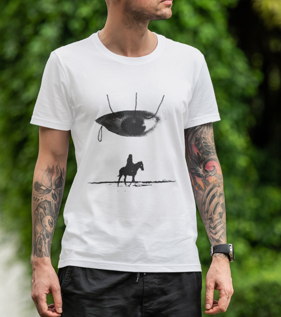 Beware The Gaze Eye UFO Hovering Over Lone Rider Scene T-Shirt
