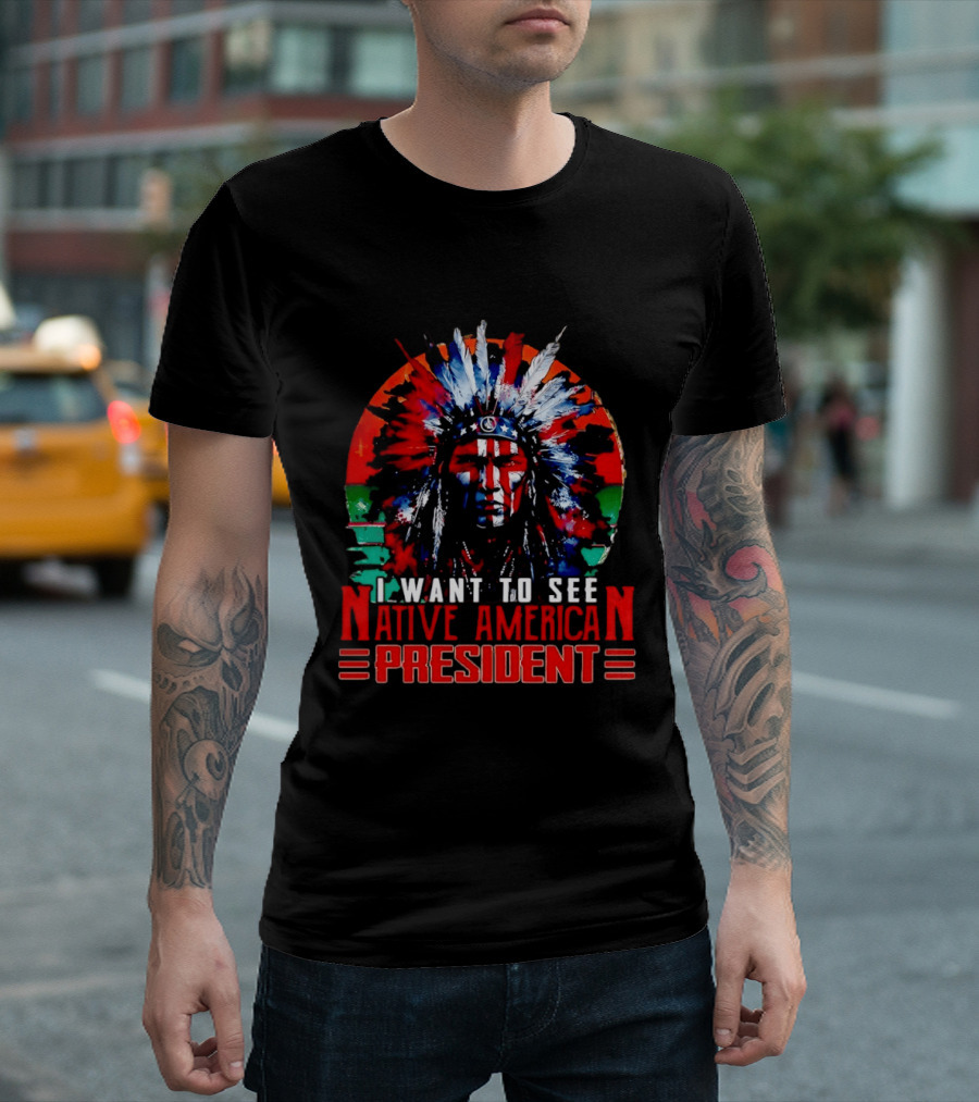 Native American President Bold Statement Feathers Headdress Vision T-Shirt