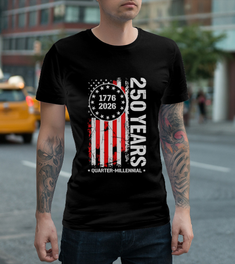 USA 250 Years 1776 2026 Quarter Millennial American Flag T-Shirt