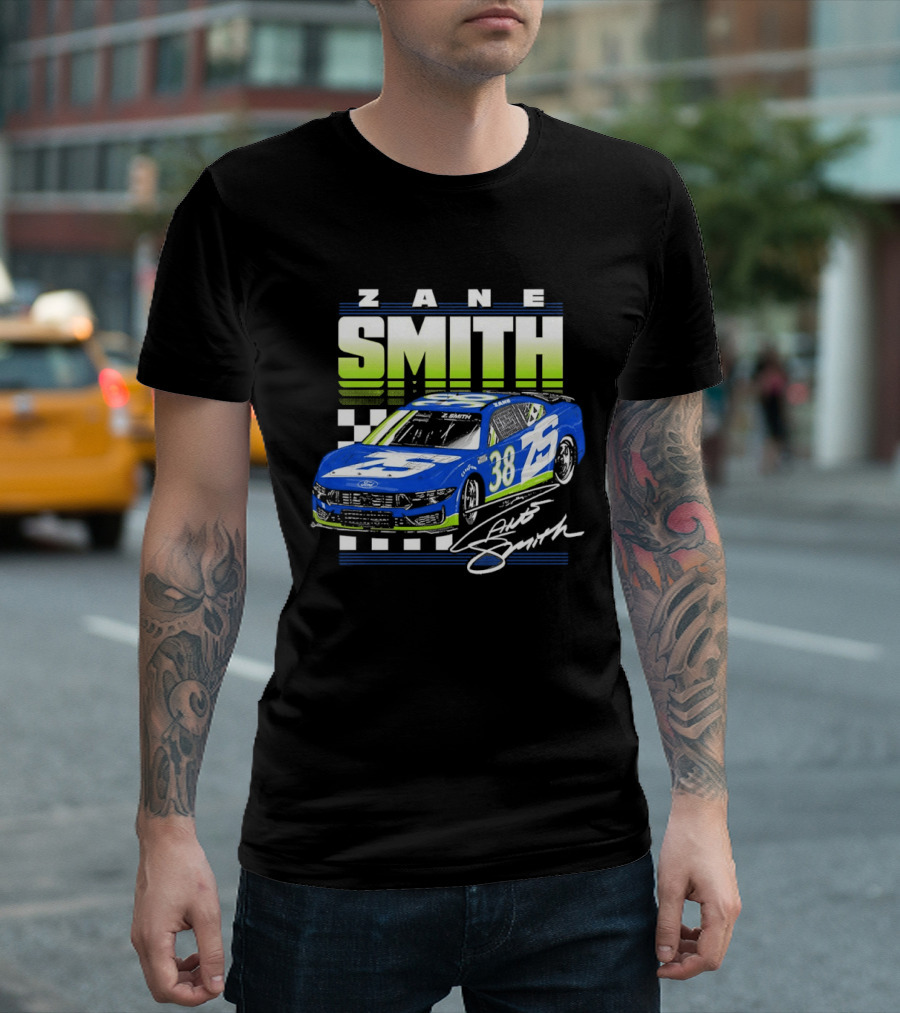 Zane Smith 38 Ford Mustang Dark Horse Front Row Motorsports Racing Car T-Shirt