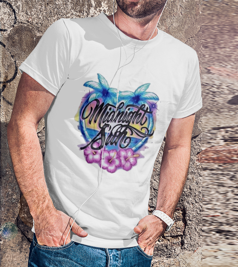 Midnight Sun Tropical Vibes Palm Trees And Hibiscus T-Shirt