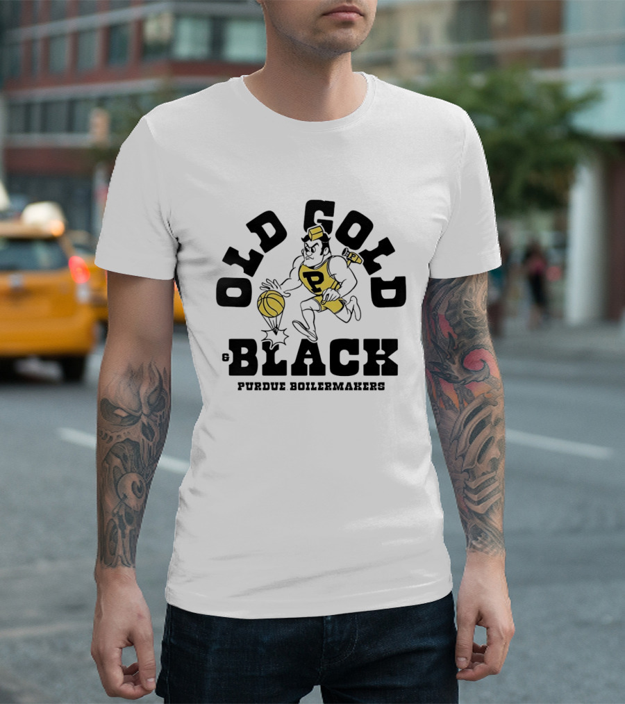 Purdue Boilermakers Old Gold Black Basketball Player T-Shirt