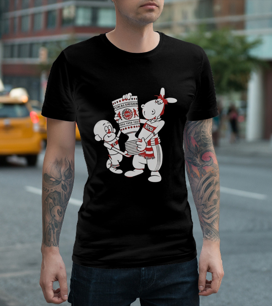 VfB Pokal Affle Und Pferdle Cartoon Celebrating Trophy T-Shirt