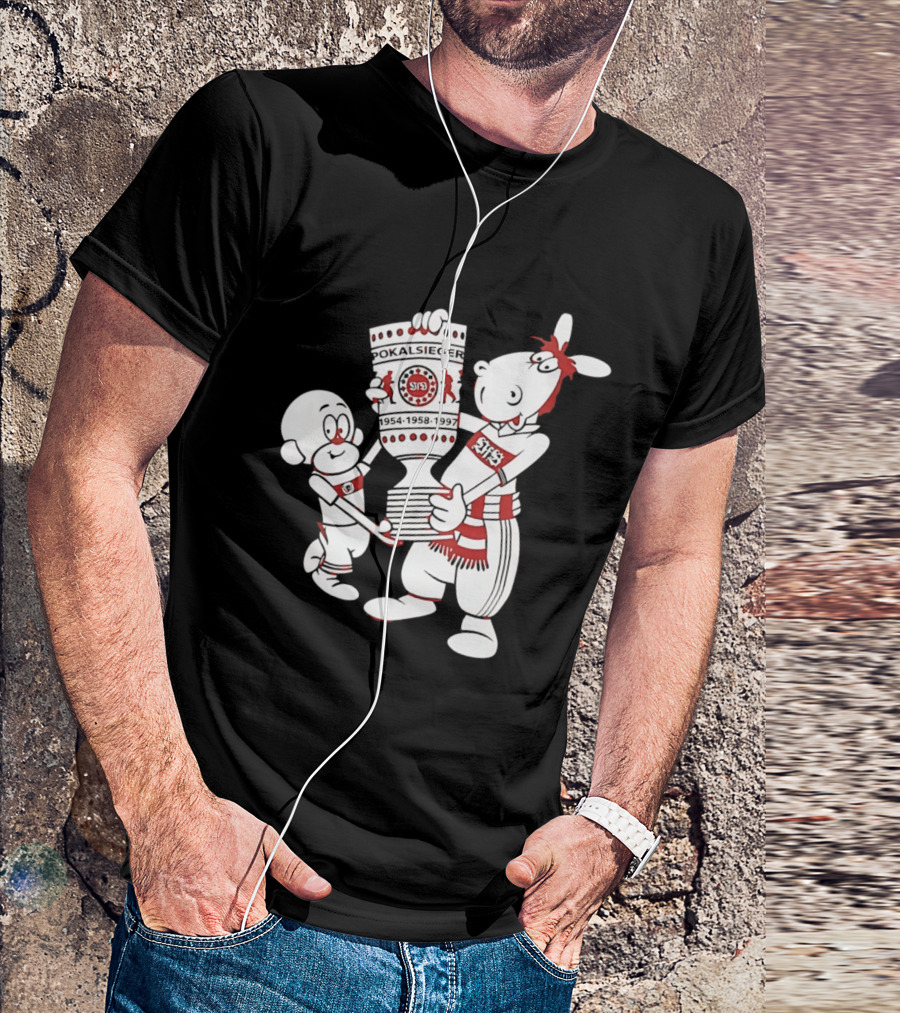 VfB Pokal Affle Und Pferdle Cartoon Celebrating Trophy T-Shirt