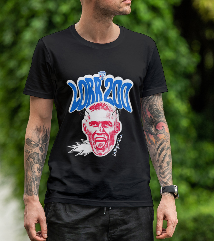 Western Bulldogs Lobb 200 Games Lobbzilla Big Head T-Shirt
