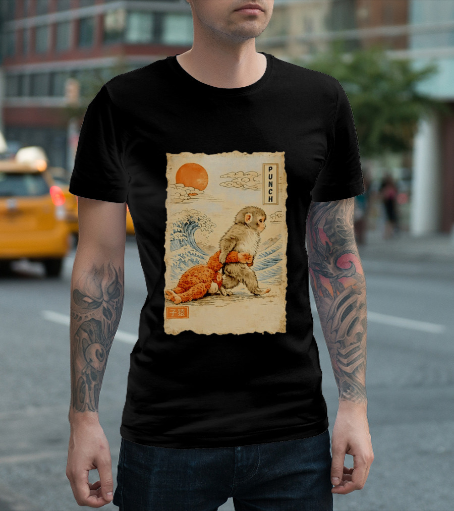 Punch Monkey Ukiyo E Wave Sun Kanji T-Shirt