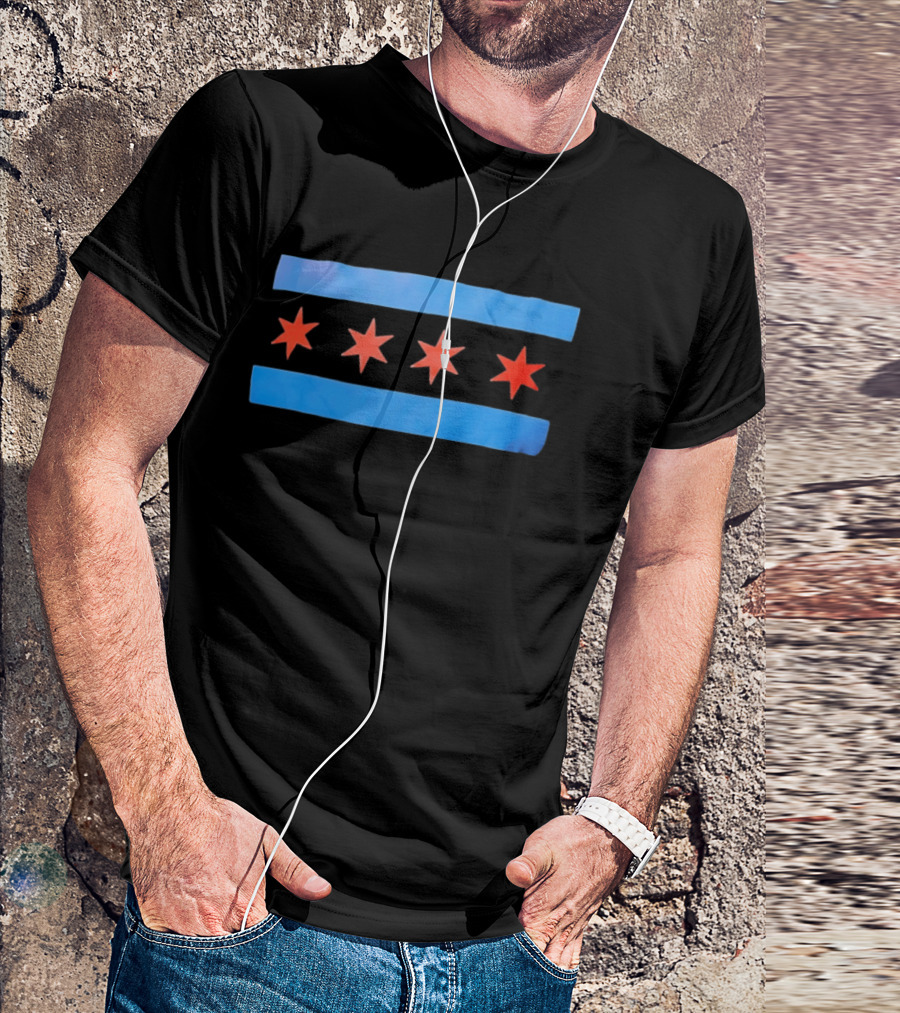 Chicago Flag Four Red Stars Blue Stripes T-Shirt
