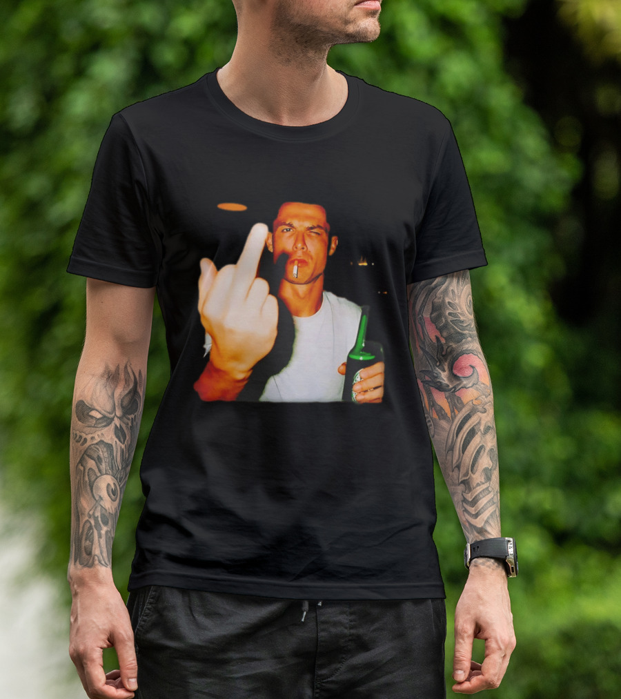 Cristiano Ronaldo Middle Finger Smoking Drinking After Hours T-Shirt