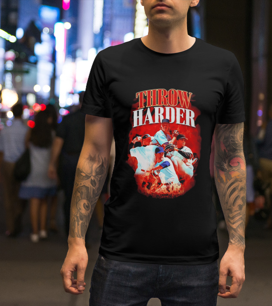 Throw Harder Baseball Players With Fire T-Shirt