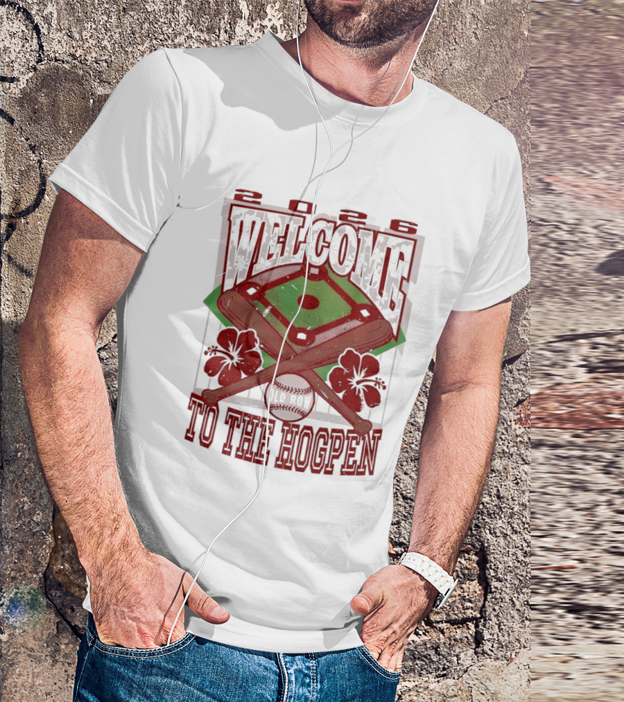 Arkansas Razorback Welcome To The Hogpen Baseball Field Floral Crossed Bats T-Shirt
