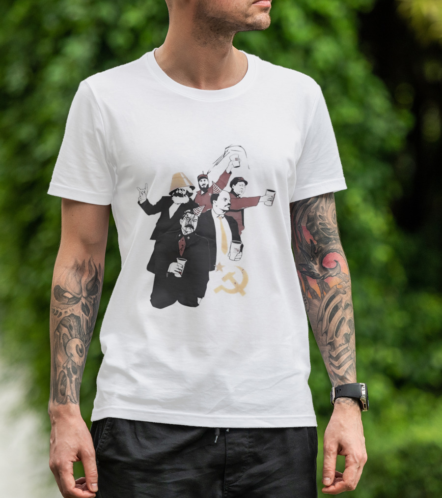 Drunk Karl Marx Vladimir Lenin Joseph Stalin Mao Zedong Fidel Castro Party Communist Humor Lamp Hat T-Shirt