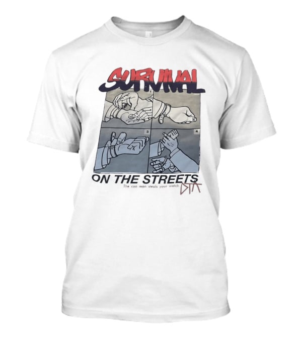 Survival On The Streets Con Man Steals Your Cartoon Panel Instructions T-Shirt
