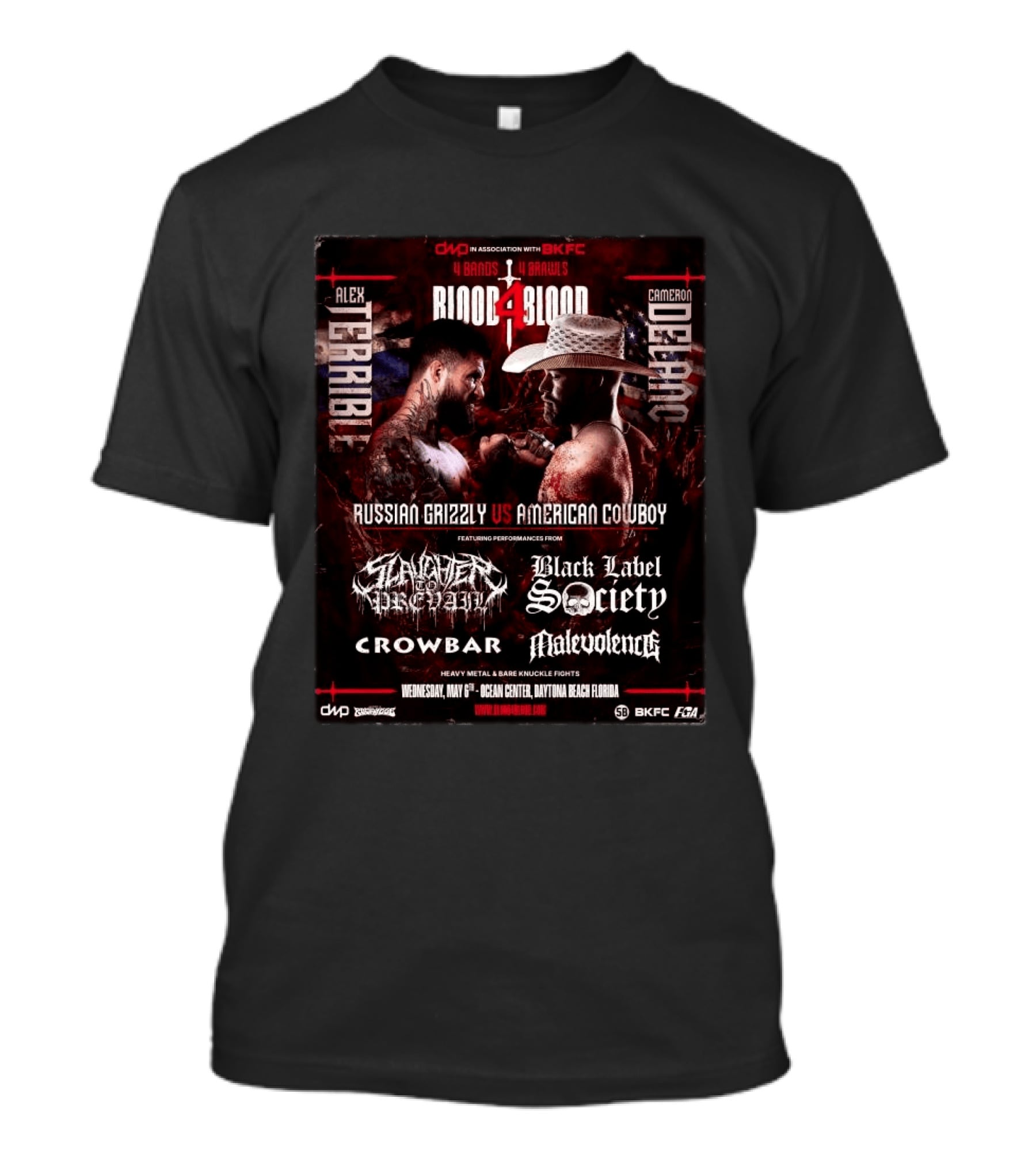 Blood4Blood 4 Bands 4 Brawls Russian Grizzly Vs American Cowboy Concert Featuring Slaughter To Prevail Black Label Society Crowbar Malevolence T-Shirt