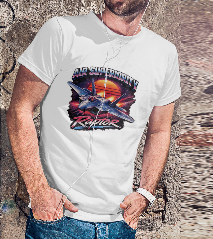 Air Superiority Raptor Fighter Jet Retro Sunset T-Shirt