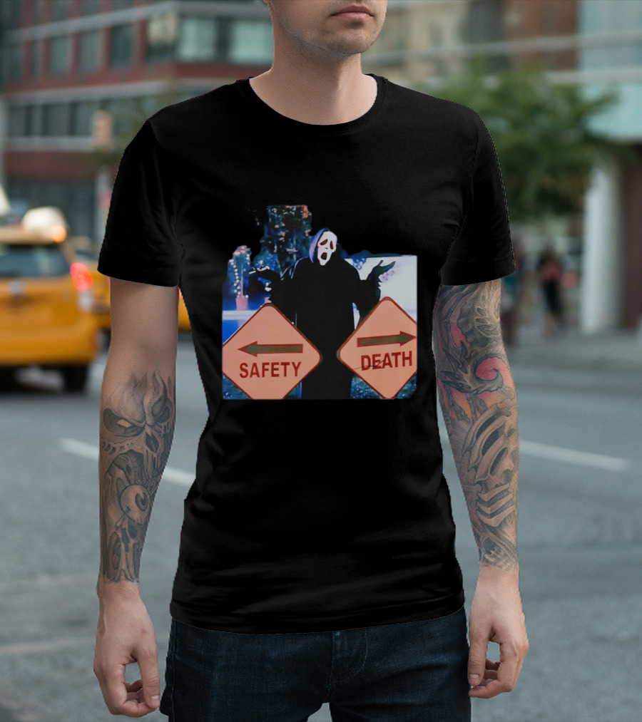 Ghostface Scream Safety Left Death Right Signs T-Shirt