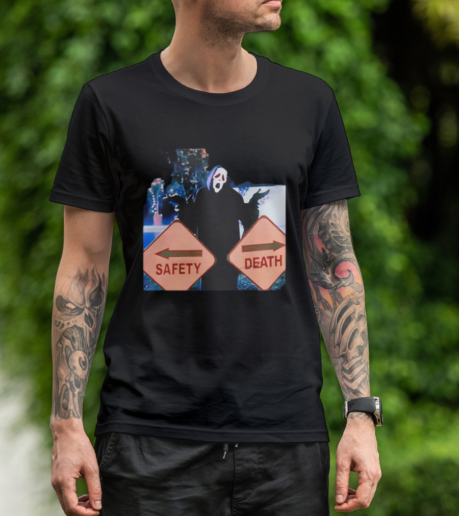 Ghostface Scream Safety Left Death Right Signs T-Shirt