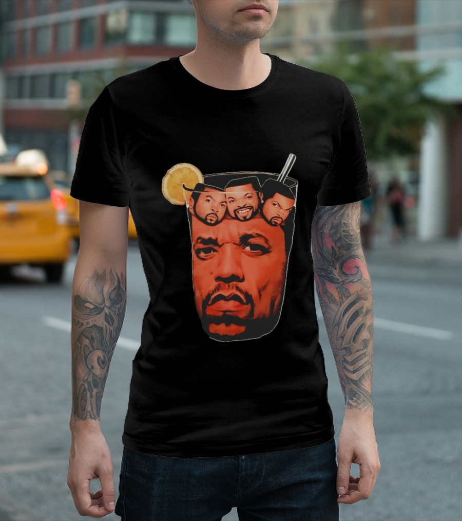 Ice And Ice Cube Faces In Glass With Lemon And Straw T-Shirt