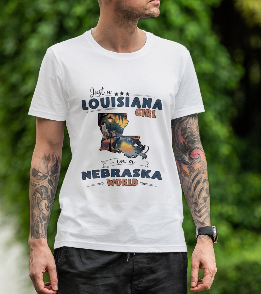 Just A Louisiana Girl In A Nebraska World Scenic Reflection T-Shirt