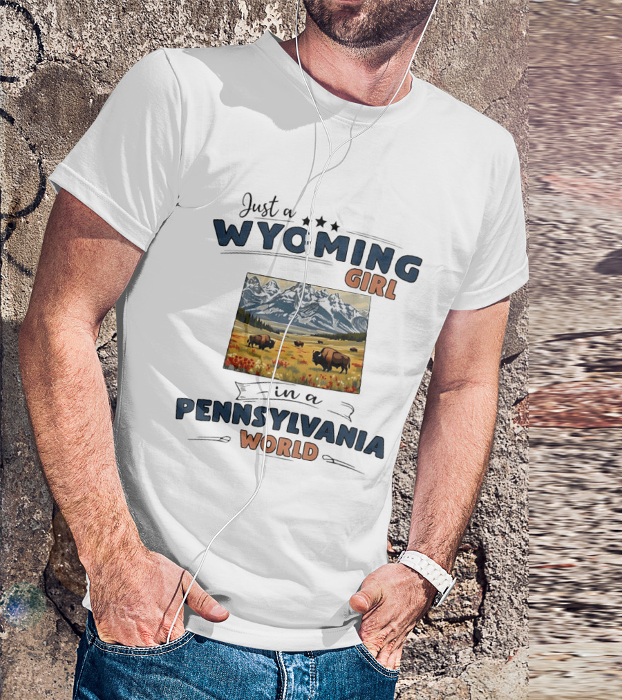 Wyoming Girl In Pennsylvania World Bison Mountain Scene T-Shirt