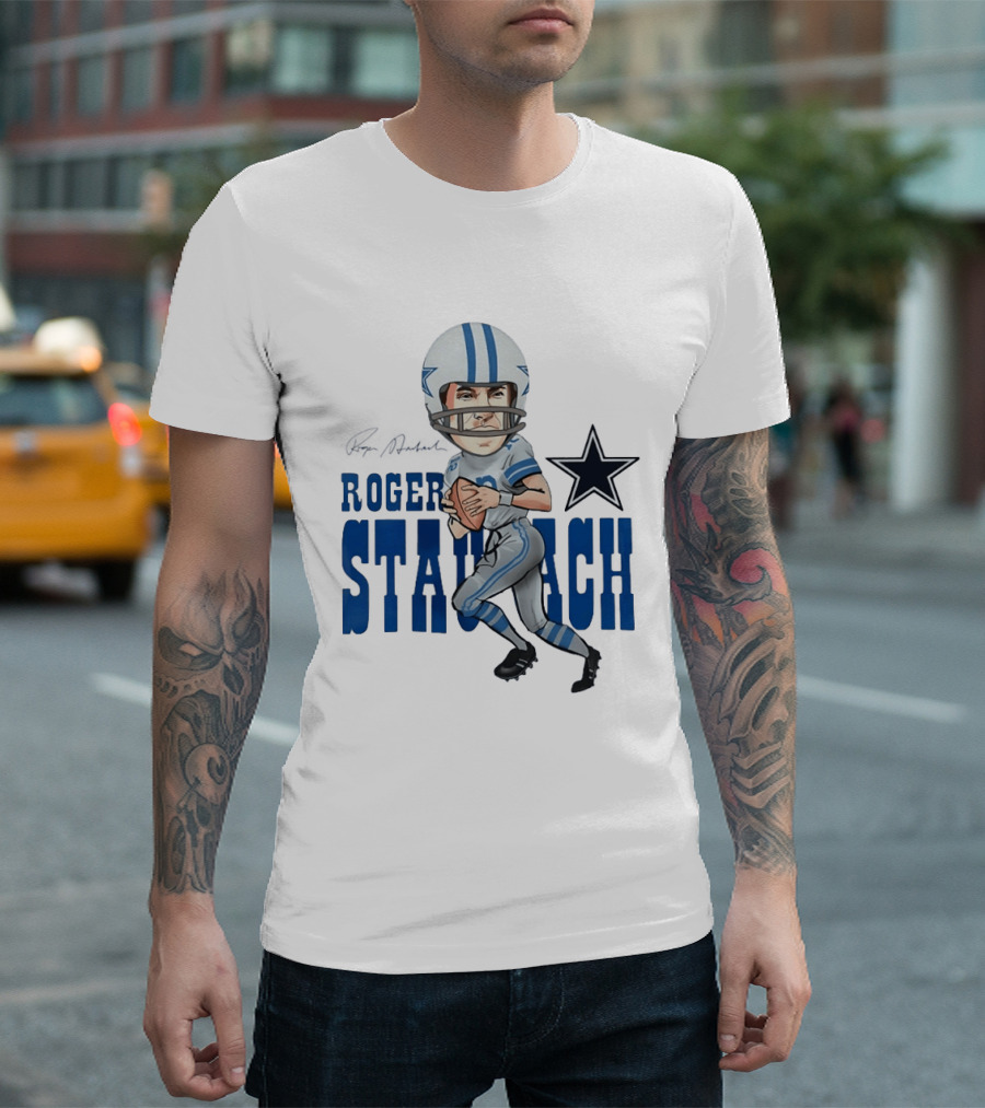 Roger Staubach Dallas Cowboys Football Cartoon With Star T-Shirt