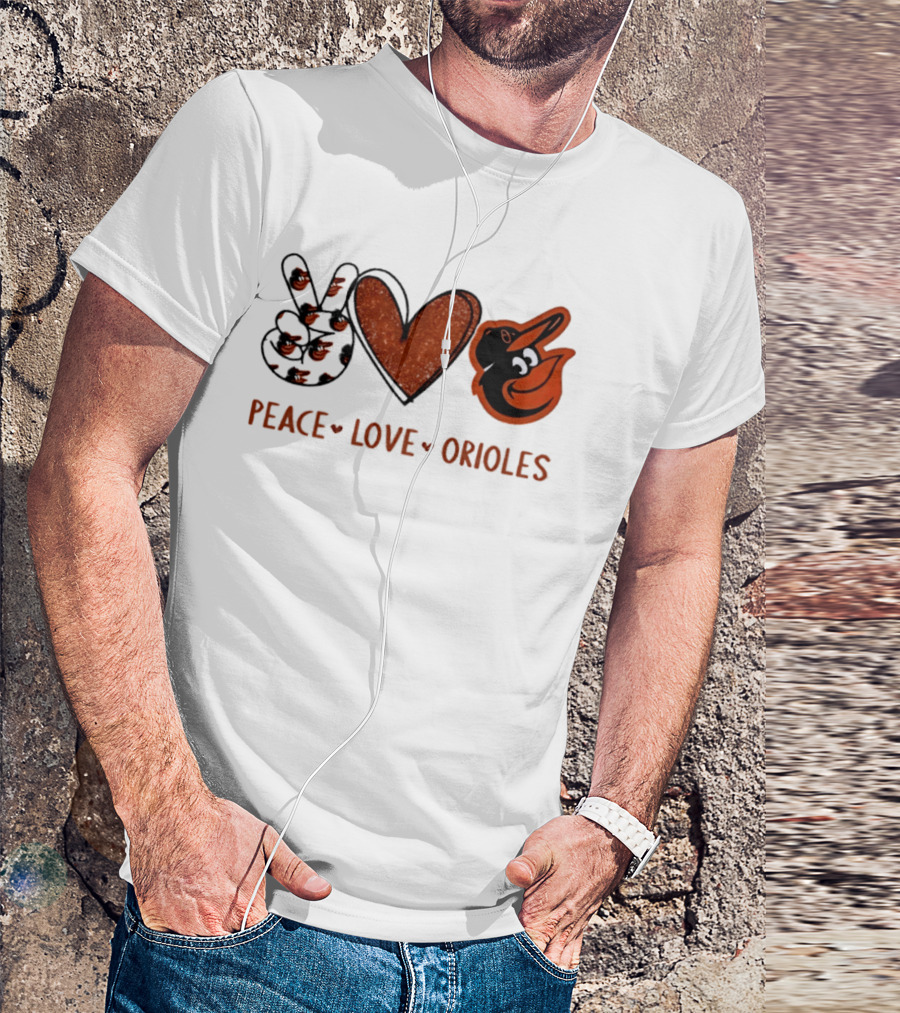 Peace Love Orioles Hand Sign Heart Shape Baltimore Orioles T-Shirt