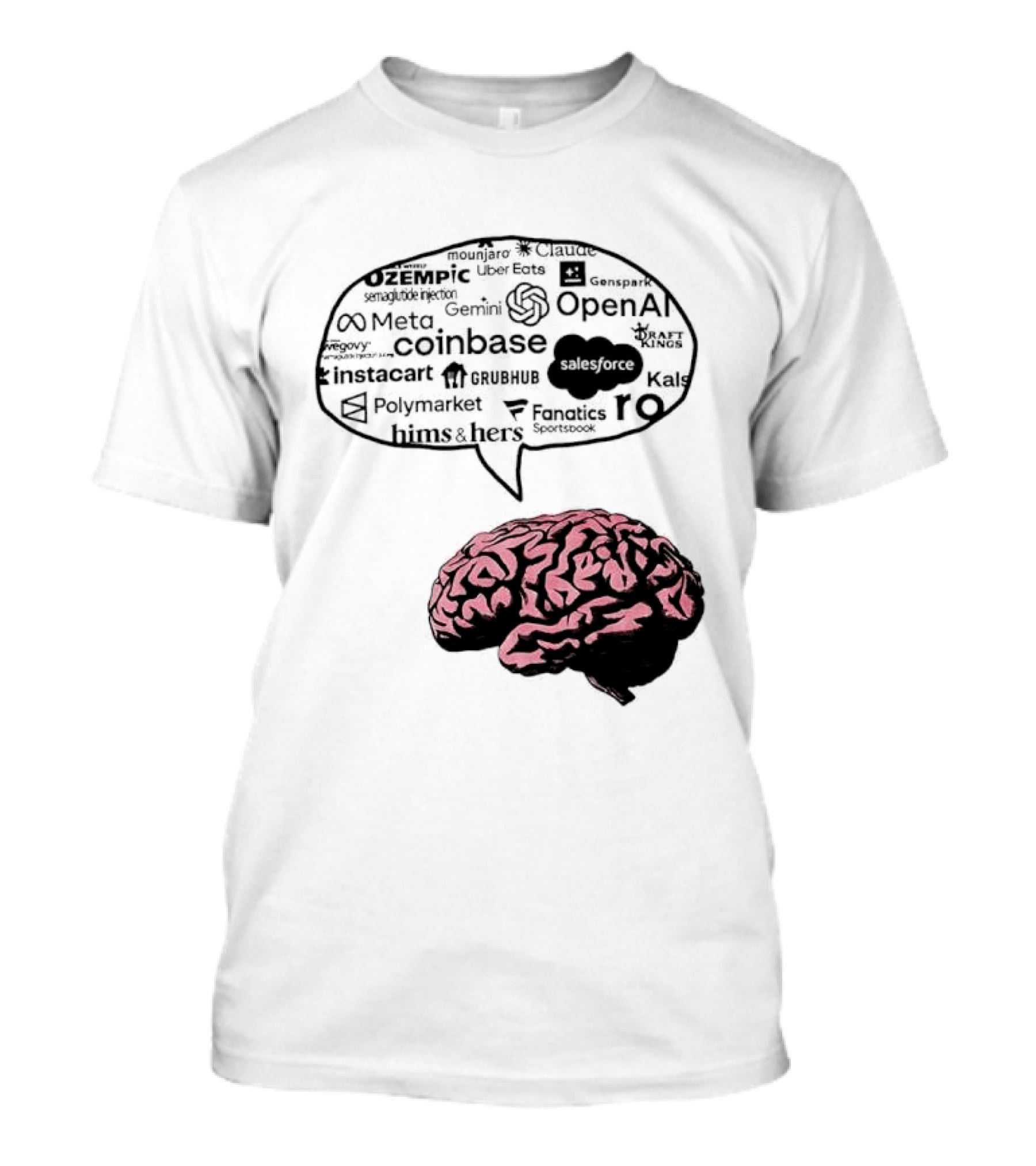 Capitalism Brain Thinking With Tech Giants Logos OpenAI Meta Twitter Coinbase Brands T-Shirt