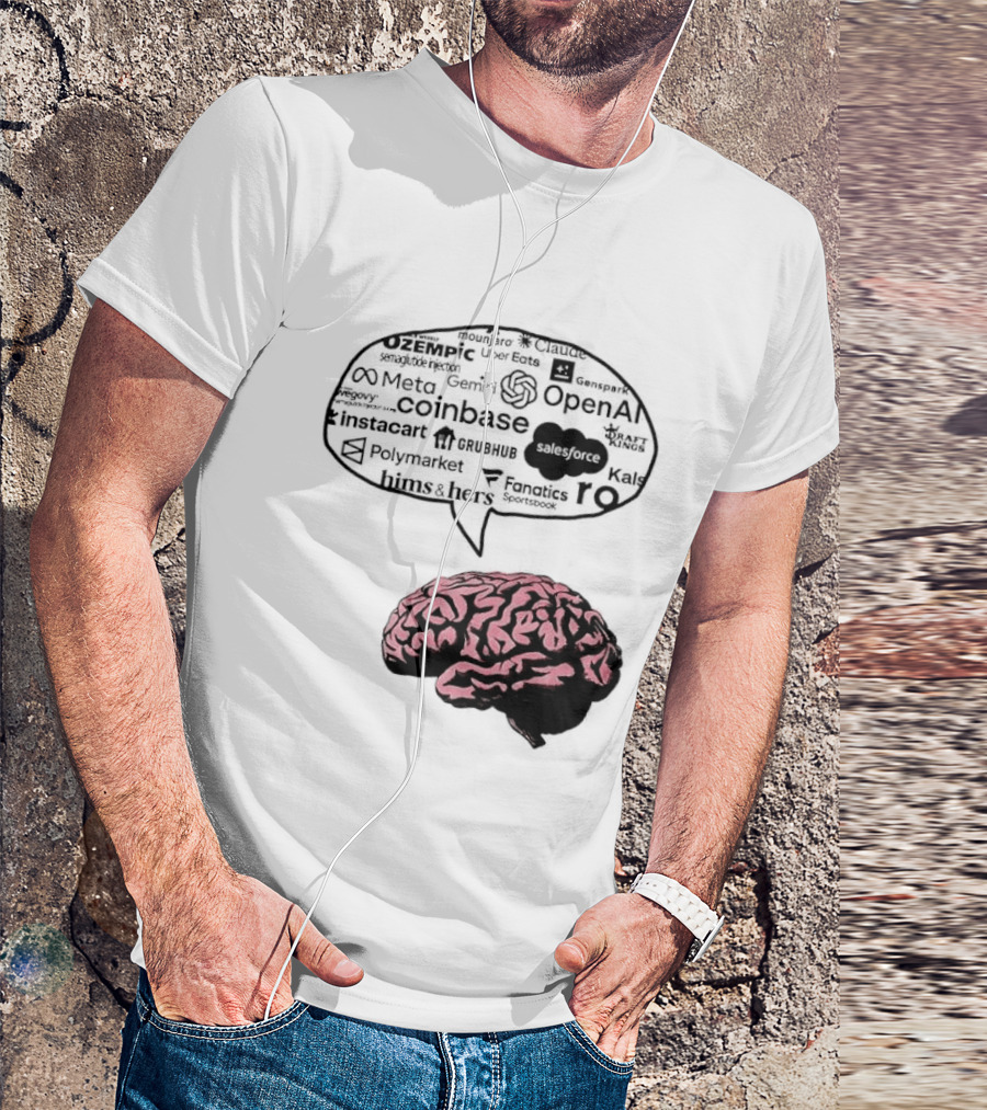 Capitalism Brain Thinking With Tech Giants Logos OpenAI Meta Twitter Coinbase Brands T-Shirt