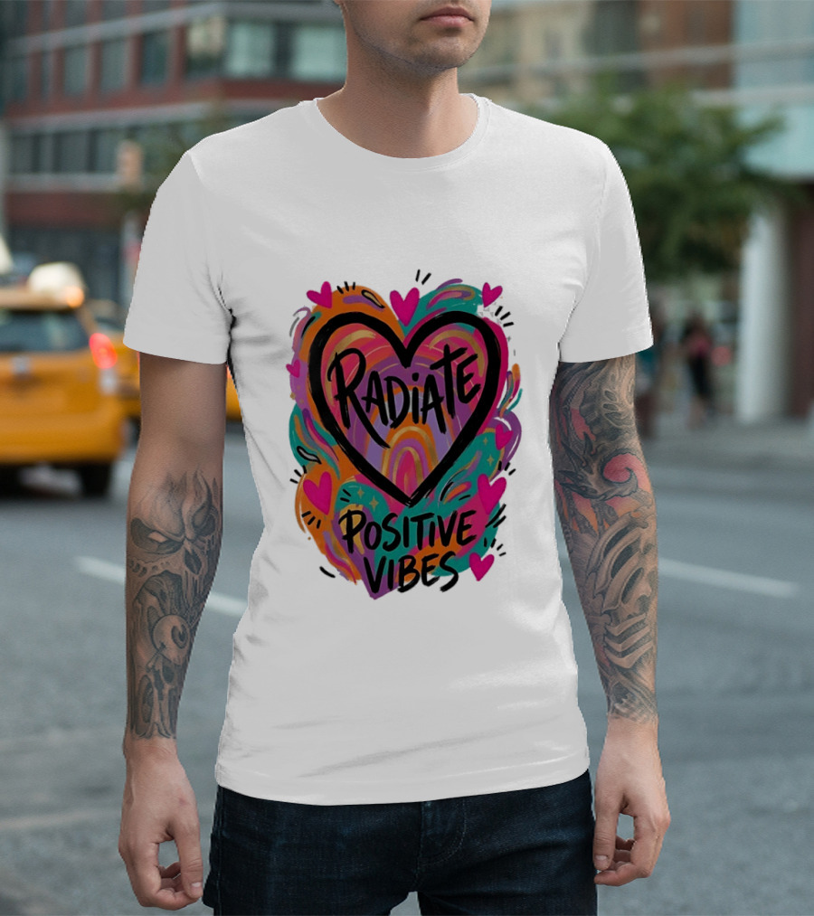 Radiate Positive Vibes Colorful Heart Shape T-Shirt